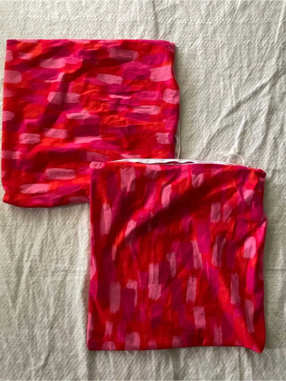 Set of 2 Abstract Brushstroke Throw Pillow cases in Hot Pink & Red
